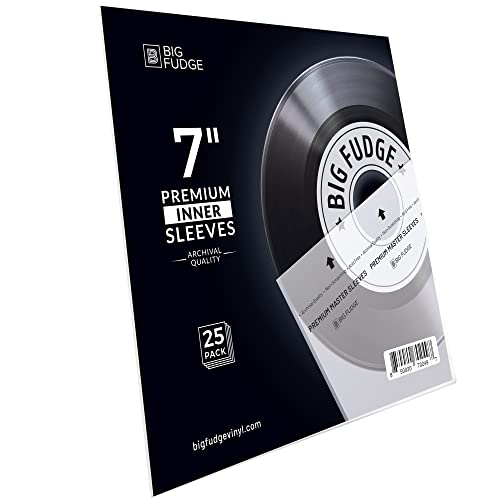 BIG FUDGE Premium Master Vinyl Record Sleeves - 25x Record Inner Vinyl Sleeves for 7" Vinyl Record Storage. Clear 3-Layer LP Sleeves with Anti-Static Rice Paper. Acid Free, Archival Album Sleeves