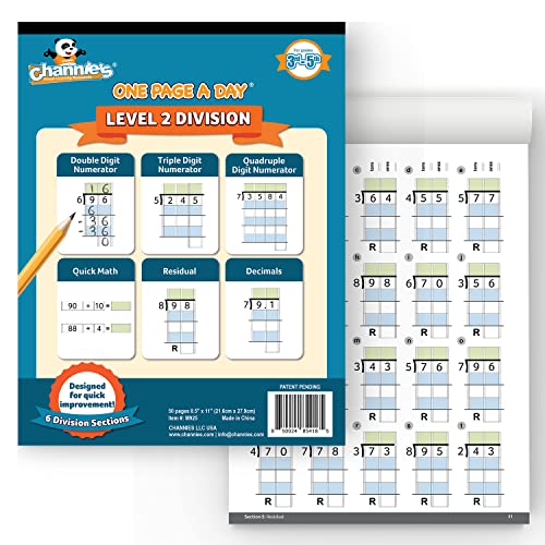 Channie’s One Page a Day Level 2 Division Workbook, Educational Math Activity Book for Kids, Ideal for 3rd to 5th Grade, 50 Pages of Level 2 Divisions for Daily Practice with Answer Sheets Included