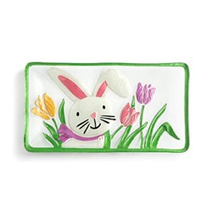 demdaco bunny in tulips vibrant green 15 x 8 glass easter rectangular platter