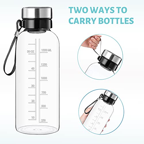 RNCKUUE 64 OZ Glass Water Bottle - Large Resuable Borosilicate Wide Mouth Glass Drinking Bottles With Time Mark, Sleeve, BPA Free