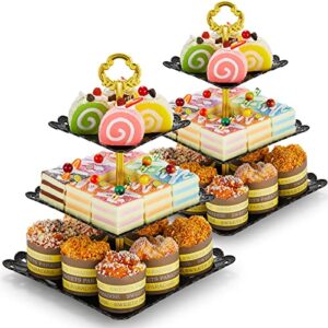 dessert table display set, cupcake stand, yuugitil black gold 3 tier serving tray, classic square cupcake holder perfect for wedding/engagement party/birthday/baby shower/graduation decorations