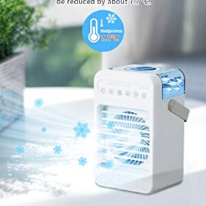 Portable Air Conditioners Fan, 600ml Water Tank Personal Mini Air Conditioners with 4 Wind Speeds, 2-6H Timer USB Evaporative Air Cooler Fan with LED Light for Home Office Bedroom Kitchen