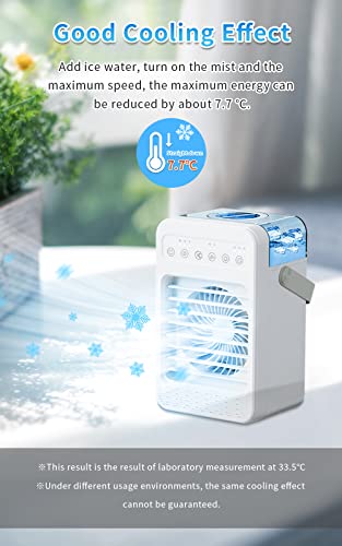 Portable Air Conditioners Fan, 600ml Water Tank Personal Mini Air Conditioners with 4 Wind Speeds, 2-6H Timer USB Evaporative Air Cooler Fan with LED Light for Home Office Bedroom Kitchen