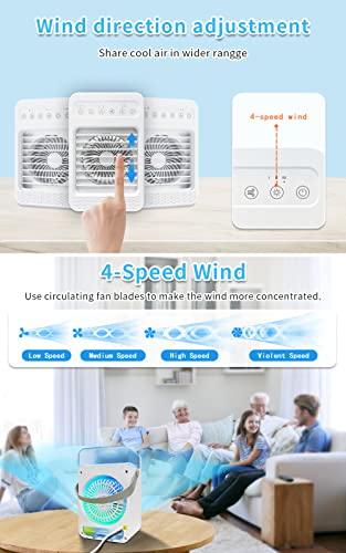 Portable Air Conditioners Fan, 600ml Water Tank Personal Mini Air Conditioners with 4 Wind Speeds, 2-6H Timer USB Evaporative Air Cooler Fan with LED Light for Home Office Bedroom Kitchen