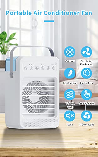 Portable Air Conditioners Fan, 600ml Water Tank Personal Mini Air Conditioners with 4 Wind Speeds, 2-6H Timer USB Evaporative Air Cooler Fan with LED Light for Home Office Bedroom Kitchen