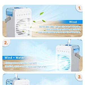 Portable Air Conditioners Fan, 600ml Water Tank Personal Mini Air Conditioners with 4 Wind Speeds, 2-6H Timer USB Evaporative Air Cooler Fan with LED Light for Home Office Bedroom Kitchen