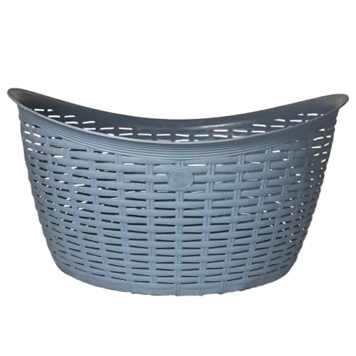 Elly décor Rattan 7.9 gallons Oval Plastic Laundry Basket, Laundry Basket with Cutout Handles, Washing Bin, Dirty Clothes Storage, Bathroom, Bedroom, Closet, 30 lts Blue