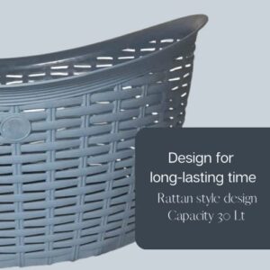 Elly décor Rattan 7.9 gallons Oval Plastic Laundry Basket, Laundry Basket with Cutout Handles, Washing Bin, Dirty Clothes Storage, Bathroom, Bedroom, Closet, 30 lts Blue