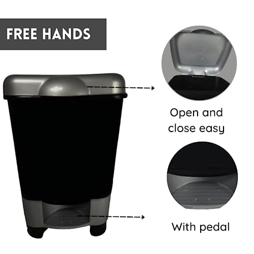 Elly Décor 5.2 gallons Step-on Trash bin Efficient Trash Can Wastebasket, Fits Under Desk, Kitchen, Home, Office, Durable Plastic with lid Trash can 20lts Black