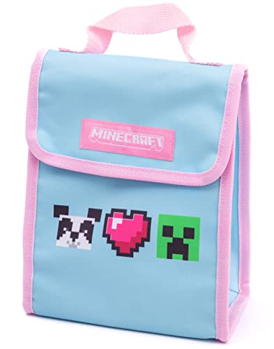 Minecraft Backpack and Lunch Box Set for Girls | Kids 4 Piece Creeper Panda Hearts Blue School Rucksack, Lunch Bag, Pencil Case, Water Bottle One Size, Blue, One Size, Rucksack Backpacks