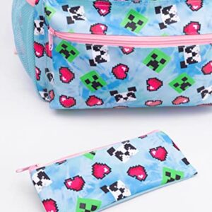 Minecraft Backpack and Lunch Box Set for Girls | Kids 4 Piece Creeper Panda Hearts Blue School Rucksack, Lunch Bag, Pencil Case, Water Bottle One Size, Blue, One Size, Rucksack Backpacks