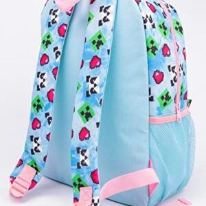 Minecraft Backpack and Lunch Box Set for Girls | Kids 4 Piece Creeper Panda Hearts Blue School Rucksack, Lunch Bag, Pencil Case, Water Bottle One Size, Blue, One Size, Rucksack Backpacks