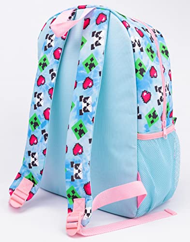 Minecraft Backpack and Lunch Box Set for Girls | Kids 4 Piece Creeper Panda Hearts Blue School Rucksack, Lunch Bag, Pencil Case, Water Bottle One Size, Blue, One Size, Rucksack Backpacks