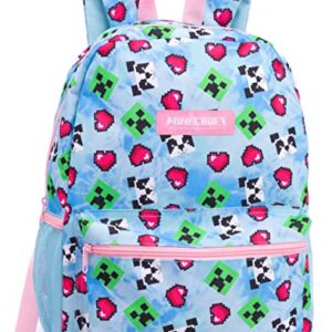 Minecraft Backpack and Lunch Box Set for Girls | Kids 4 Piece Creeper Panda Hearts Blue School Rucksack, Lunch Bag, Pencil Case, Water Bottle One Size, Blue, One Size, Rucksack Backpacks