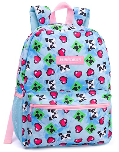 Minecraft Backpack and Lunch Box Set for Girls | Kids 4 Piece Creeper Panda Hearts Blue School Rucksack, Lunch Bag, Pencil Case, Water Bottle One Size, Blue, One Size, Rucksack Backpacks