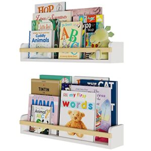 wallniture florida bookshelf for kids room decor, floating shelves for nursery decor, 24" wood white wall shelf set of 2 for kitchen, bathroom decor