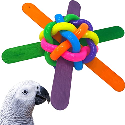 Bonka Bird Toys 3387 Big Stick Ball Foot Talon Foraging Medium Large Bird Toy Wood Ball Beak Claw Amazons Macaws Cockatoos African Greys and Similar Sized Birds