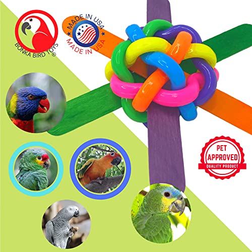 Bonka Bird Toys 3387 Big Stick Ball Foot Talon Foraging Medium Large Bird Toy Wood Ball Beak Claw Amazons Macaws Cockatoos African Greys and Similar Sized Birds