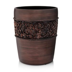 essentra home small trash can – decorative bronze wastebasket ideal for bathroom, bedroom or office – garbage can with 2.2 gallon capacity – bronze collection