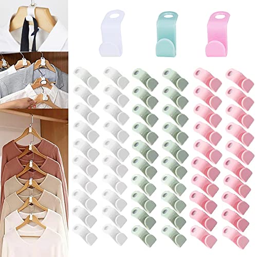 Clothes Hanger Connector Hooks, 60PCS Sturdy Mini Cascading Hanger Hooks, Thickened 20lbs Space Saving Closet Hanger Organizer, Hanger Extender Clips, 3-Color Hanger Connection Hooks for Closet