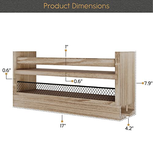 YouHaveSpace Barrel Wall Mounted Wood Wine and Glass Rack with Wire Cork Storage, Hanging Wine Rack for Kitchen, Living Room, Dining Room, Light Burnt Natural