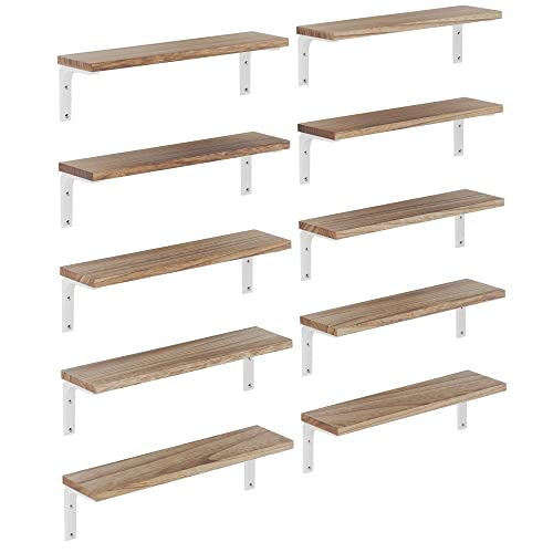 Wallniture Nola Set of 10 Bookshelf Floating Shelves for Wall Storage,Wall Shelf for Living Room, Bedroom, Office, Burnt Finish White Bracket