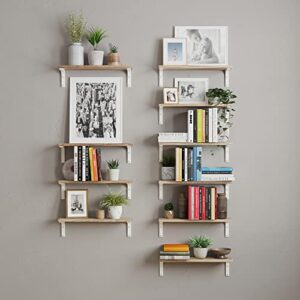 Wallniture Nola Set of 10 Bookshelf Floating Shelves for Wall Storage,Wall Shelf for Living Room, Bedroom, Office, Burnt Finish White Bracket