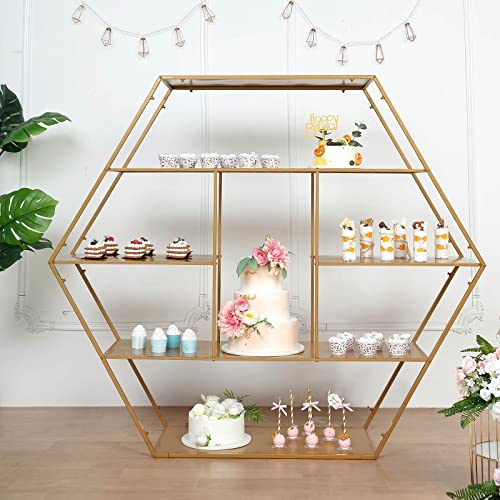 Efavormart 4ft Large Gold Metal Hexagonal Cake Dessert Display Stand, Wedding Arch Backdrop, Balloons Rack, Modern Bookcase