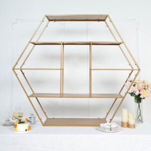 Efavormart 4ft Large Gold Metal Hexagonal Cake Dessert Display Stand, Wedding Arch Backdrop, Balloons Rack, Modern Bookcase