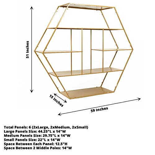 Efavormart 4ft Large Gold Metal Hexagonal Cake Dessert Display Stand, Wedding Arch Backdrop, Balloons Rack, Modern Bookcase