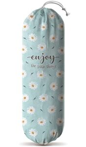 hglian flowers grocery bag holder dispenser wall mount plastic bag holder garbage shopping trash bags storage organizer,cute daisy kitchen décor, gifts for women mom wife-teal