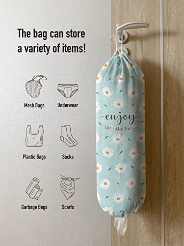 Hglian Flowers Grocery Bag Holder Dispenser Wall Mount Plastic Bag Holder Garbage Shopping Trash bags Storage Organizer,Cute Daisy Kitchen Décor, Gifts for Women Mom Wife-Teal