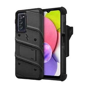 zizo bolt bundle for galaxy a03s case with screen protector kickstand holster lanyard - black