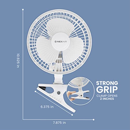 NEXAIR Air-Cooling 6-Inch Clip on Fan, 360° Rotation, Two Speed Portable Clip Fan With Strong Clamp Grip, Quiet Operating Desk Fan Made Of Durable Material, Great For Bedroom, Office, Living Room