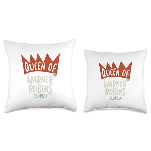 Whyitsme Design Womens Queen of Warner Robins Georgia, Funny Girls GA Throw Pillow, 16x16, Multicolor