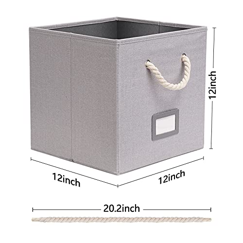 HONGKERNE Collapsible Fabric Storage Cubes 12x12x12inch,Foldable Storage Bin for Cube Organizer with Cotton Rope Handle Cube Storage Bins,Cubes Storage Bins for Closet and Shelves-Set of 2 (Gray, 12"-2 Pack)