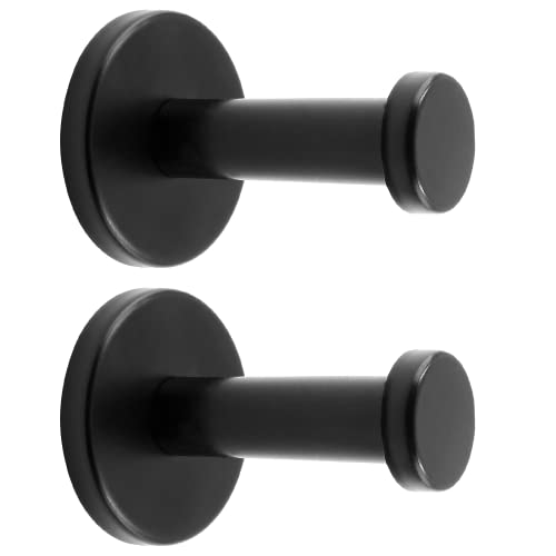 Cionyce 2 PCS Bathroom Towel Hooks, Black Stainless Steel Wall Mounted Robe Hook Round Coat Hooks, Heavy Duty Clothes Hanger for Bathroom, Bedroom, Living Room, Office (2 Inch)