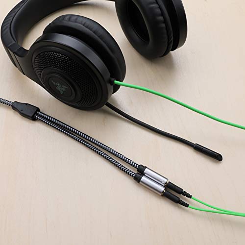 MORELECS Long Headset Splitter Cable 5 ft, 3.5mm Male to 2 Dual 3.5mm Female Headphone Mic Headset Adapter for Gaming Headset to PC, Headphone Splitter with Separate Microphone and Headphone Jack