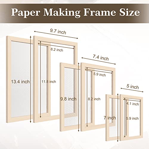 Caydo 3 Pieces Paper Making Frame Kit, Papermaking Mould and Deckle with Mesh, Absorbent Paper and Sponge for Kids Adults Supplies(5 x 7 Inches, 7.5 x 9.8 Inches, 9.8 x 13 Inches)