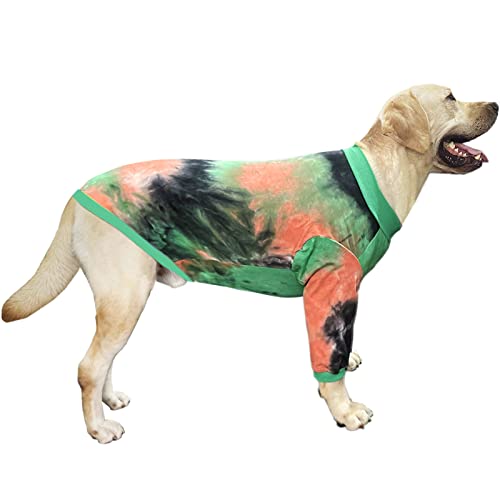 PriPre Dog T Shirt Striped Tie Dye Dog Clothes for Large Dogs Breathable Stretchy Cotton Clothes Dog Pajamas (GreenOrange, Medium)