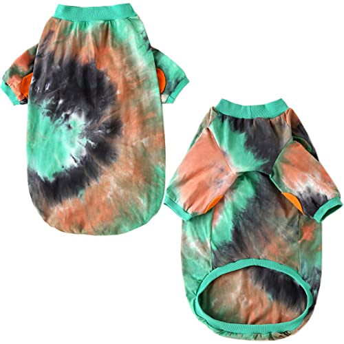 PriPre Dog T Shirt Striped Tie Dye Dog Clothes for Large Dogs Breathable Stretchy Cotton Clothes Dog Pajamas (GreenOrange, Medium)