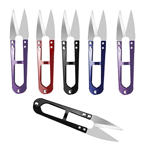 JINJIAN Thread Snips Sewing Scissors 4.9'', 6PCS Small Trimming Clippers U Shape Yarn Cutter for Embroidery Cross Stitch Sewing Craft Supplies(COLOR RANDOM)