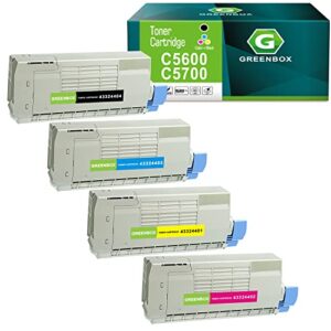 greenbox compatible toner cartridge replacement for oki-okidata 43324403 43324404 43324402 43324401 for oki c5500 c5500n c5600 c5650dn c5700 c5800ldn c5950 type c8 (1 black 1 cyan 1 magenta 1 yellow)