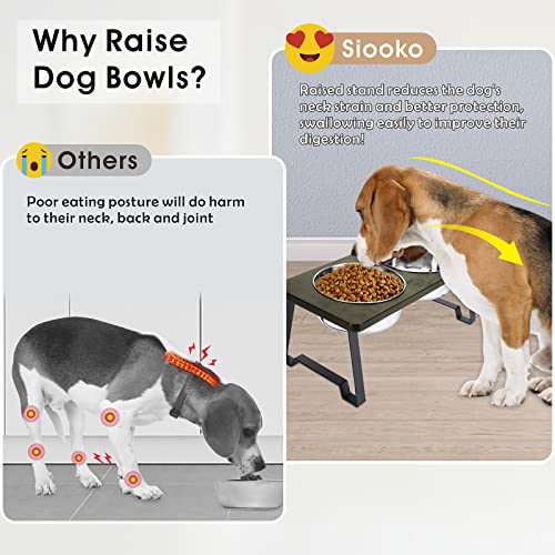 Siooko Elevated Dog Bowls Medium Sized Dog, Wood Raised Dog Bowl Stand with 2 Stainless Steel Dog Bowls, Dog Food Bowl and Dog Water Bowl Non-Slip Feet (6.1" Tall, 40 oz Bowl)
