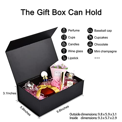 Black Gift Box with Lids, SCENES 9.8 x 5.9 x 3.1 In Magnetic Gift Boxes for Presents, Christmas Birthday Gift Boxes for Men