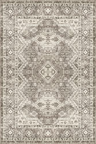 Rugland Stain Resistant Washable Rug, Anti Slip Backing Rugs for Living Room, Boho Vintage Tribal Area Rugs (TPR07-Ivory, 8'x10')