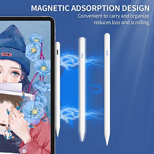 Stylus Pen for iPad with Palm Rejection, Tilt Sensitive and Magnetic Pencil for (2018-2022) Apple iPad Pro 11/12.9 Inch, iPad Air 3rd/4/5th Gen, iPad 6/7/8/9th Gen, iPad Mini 5/6th Gen (White)