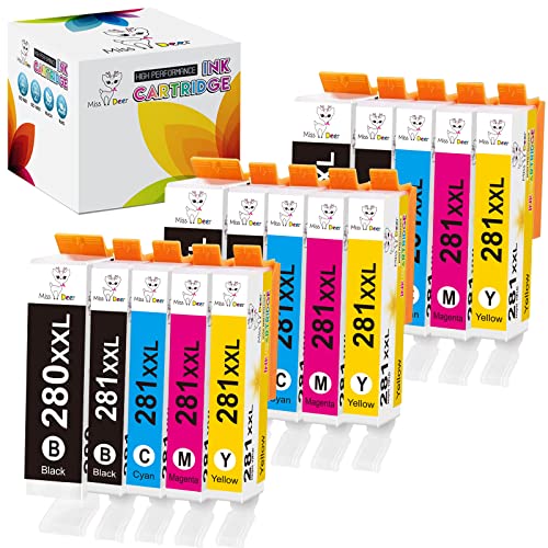 Miss Deer Compatible Ink Cartridge Replacement for Canon 280 281 PGI-280XXL CLI-281XXL Ink for PIXMA TR8520 TR7520 TS6120 TS6220 TS702 TS6100 TS6200 TS9520 TS6320 TS9521C Printer(3 Sets，5 Color)