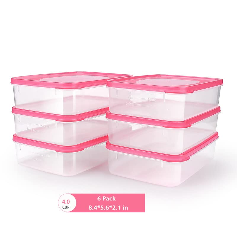 Tauno Easy Lock & Open Food Storage Containers, 4.0 Cup Food Prep Plastic Containers for organizing, Pantry & Kitchen Organization, BPA-Free Freezer Microwave Safe Food Containers, 6 Pack