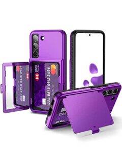 welovecase samsung galaxy s22 case wallet case with credit card holder & hidden mirror, all-round protection shockproof phone cover designed for samsung galaxy s22 5g, 6.1 inch purple